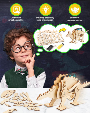 Poraxy Dinosaur Toys, 6 Set Stem Kits For Kids Ages 8-10-12, Toys For Ages 8-13, Science Kits Buildings Projects, 3D Wooden Puzzles Robot Crafts, Gifts For Boys And Girls Ages 8 9 10 11 12 13