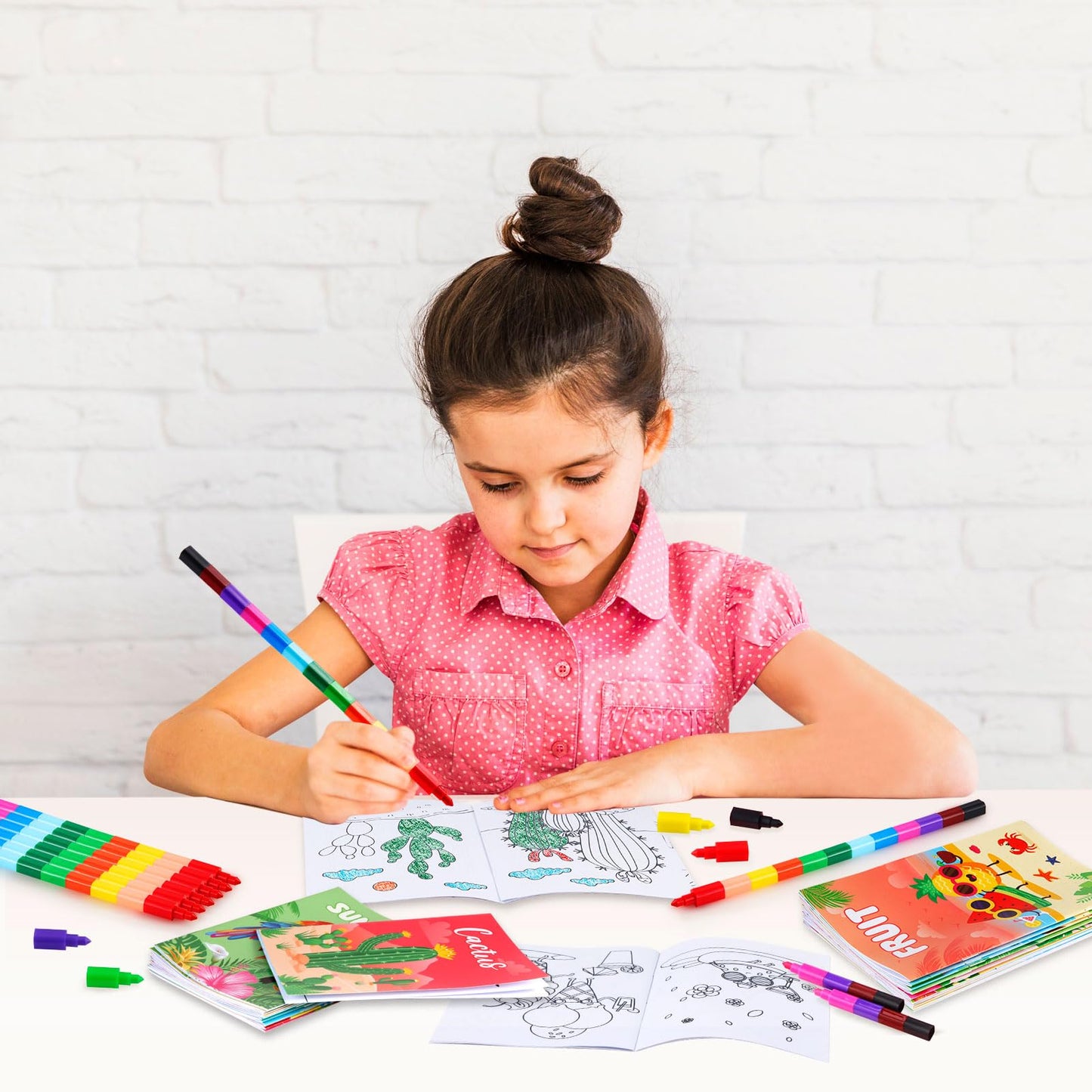 BenLouis 12 Summer Mini Coloring Books Kids with 12 Stacking Crayons Pool Beach Party Favors Small Activity Books Bulk for Kids