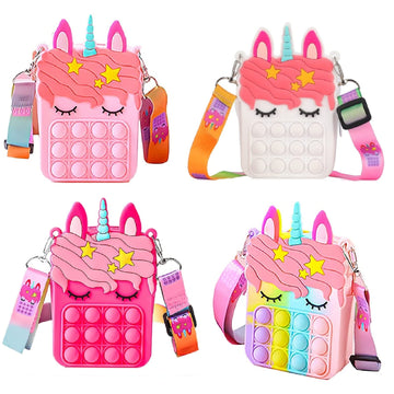 4 Packs Unicorn Purses Fashion Fidgets Fashion Pop Purse Push Bubbles Fidget Toy Rainbow Unicorn Purse Wallet Ladies Bag Silica