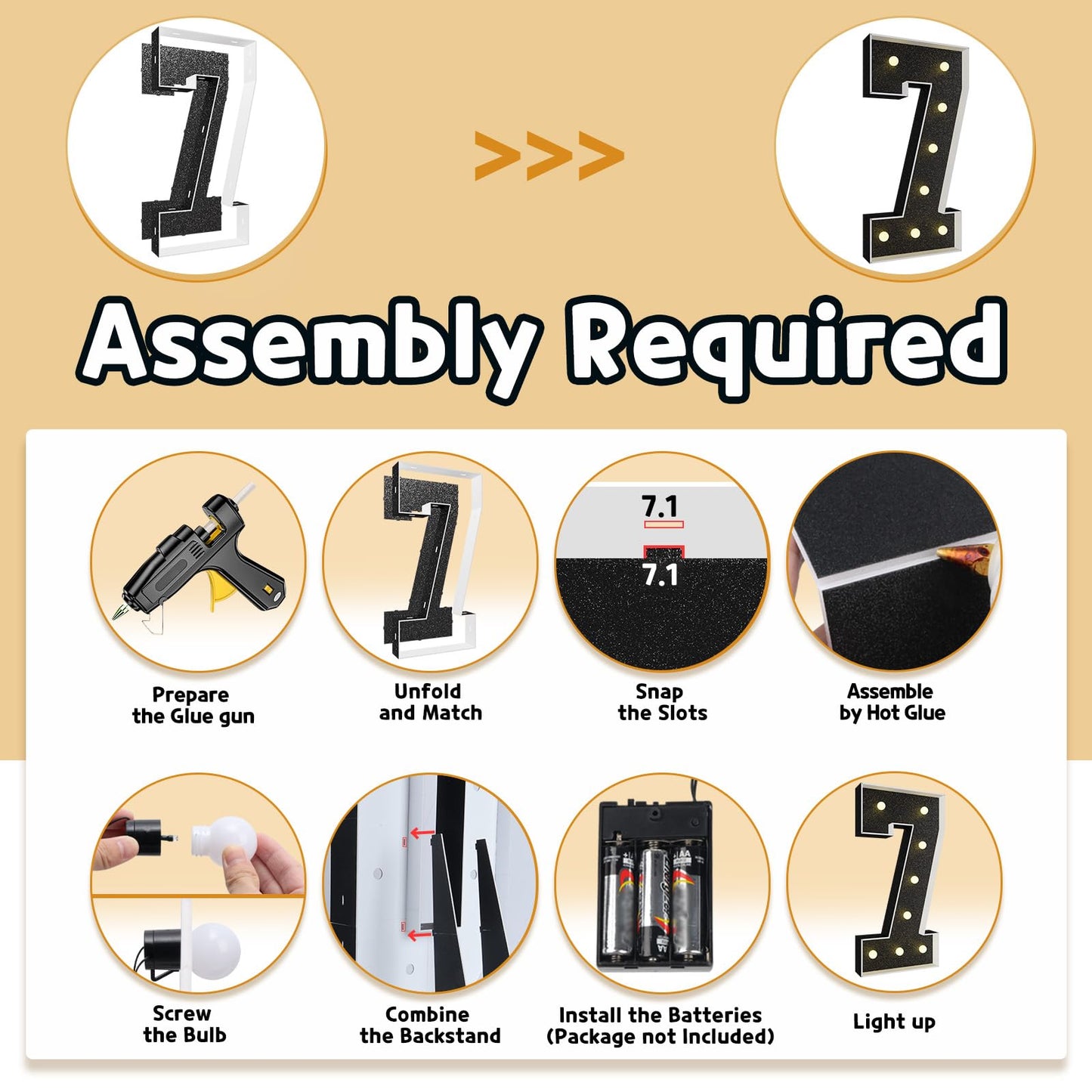 Imprsv Marquee Numbers Black 3Ft: Black Party Decor - Light Up Number 7 Large 3 Feet Tall - Birthday Decorations For Him Her 7Th