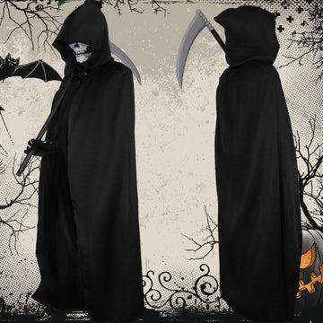 Kitimi Halloween Grim Reaper Costume Set  4 PCS Grim Reaper Hooded Cape with Skeleton Gloves  Grim Reaper Scythe