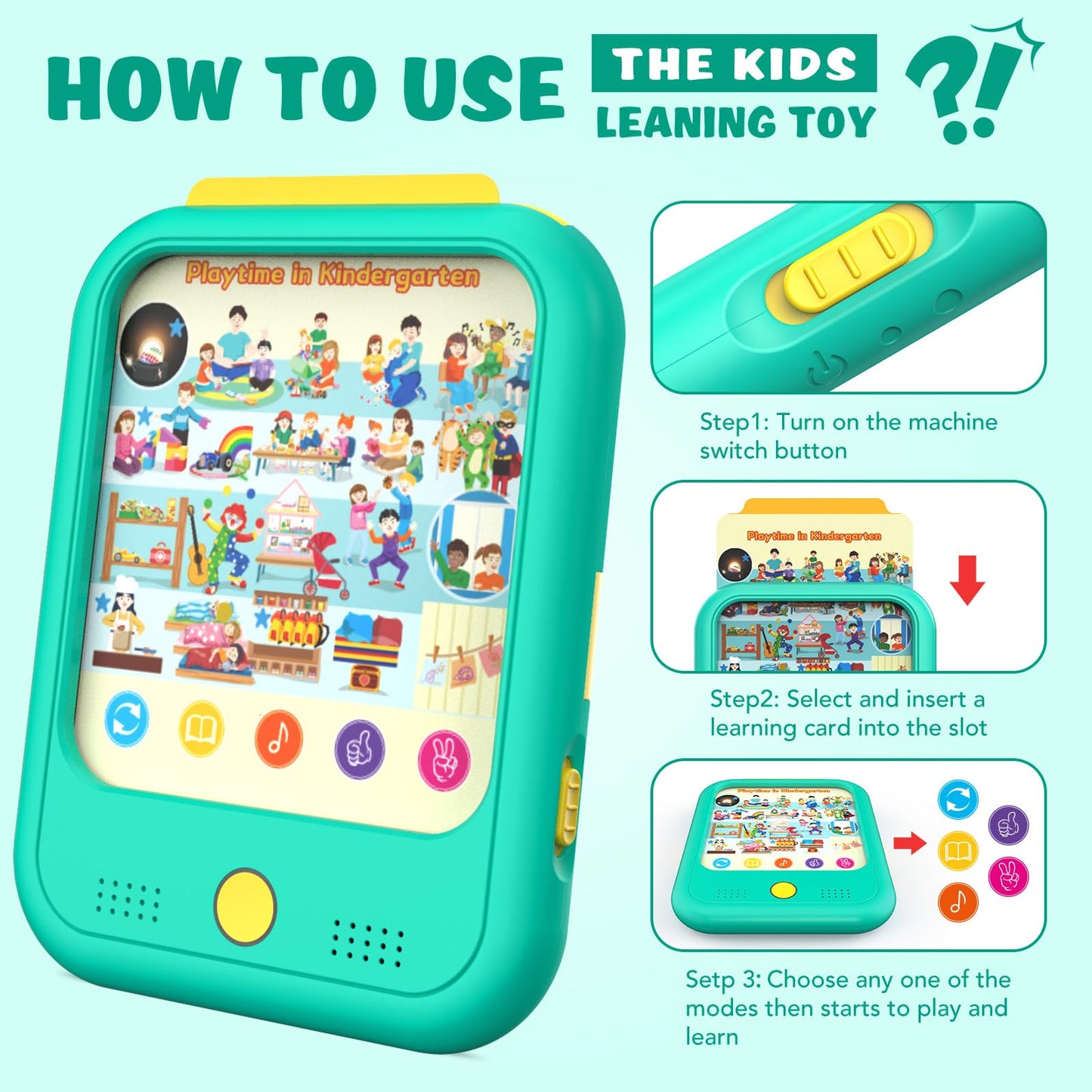Kids Learning Tablet Educational Learning Pad for Toddlers 2-5 to Learn Alphabets, Numbers, Foods, Time, Music, Talking Cards fo
