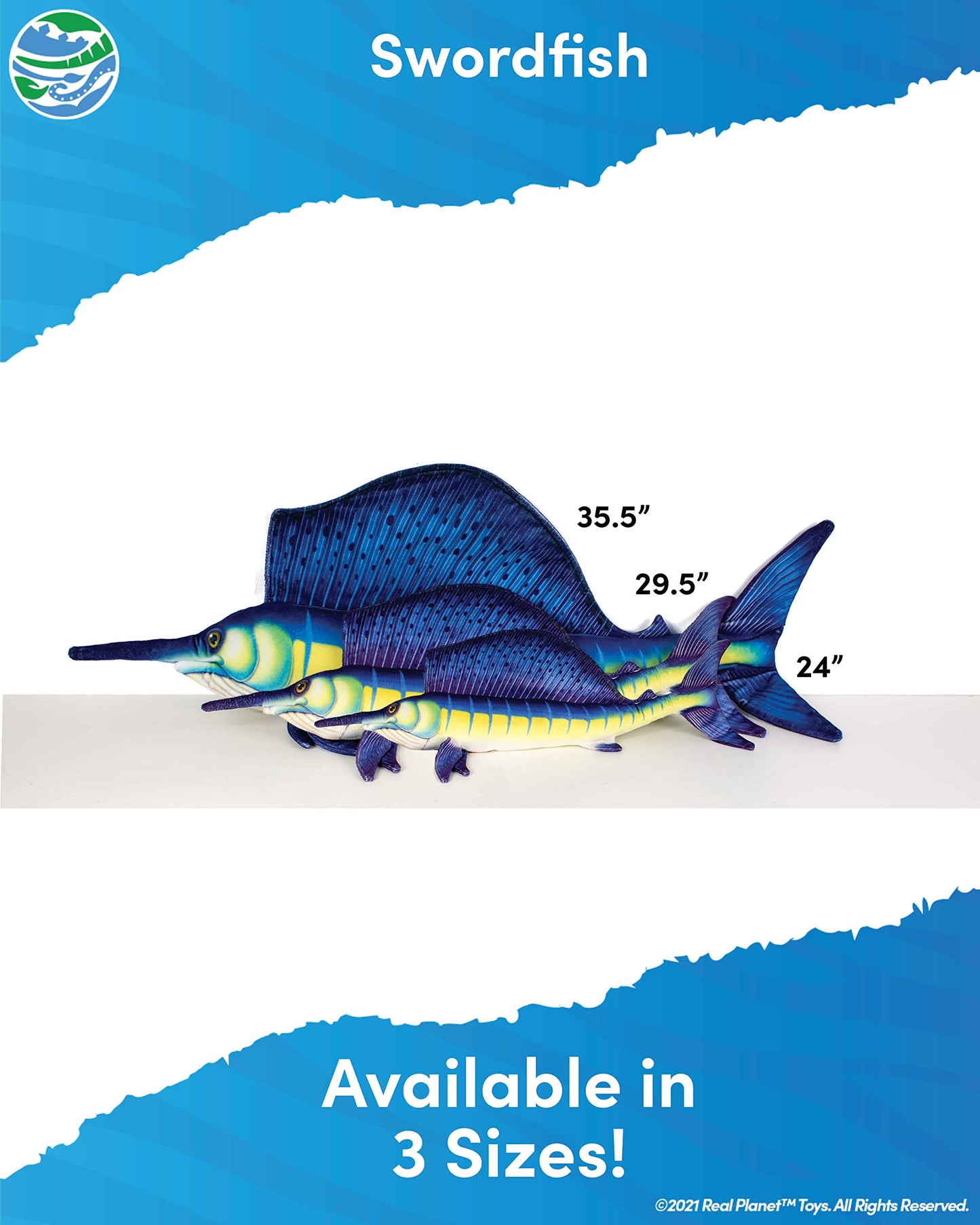 Real t decorative replica blade Fish Blue 35.5 Inch Realistic Soft Plush