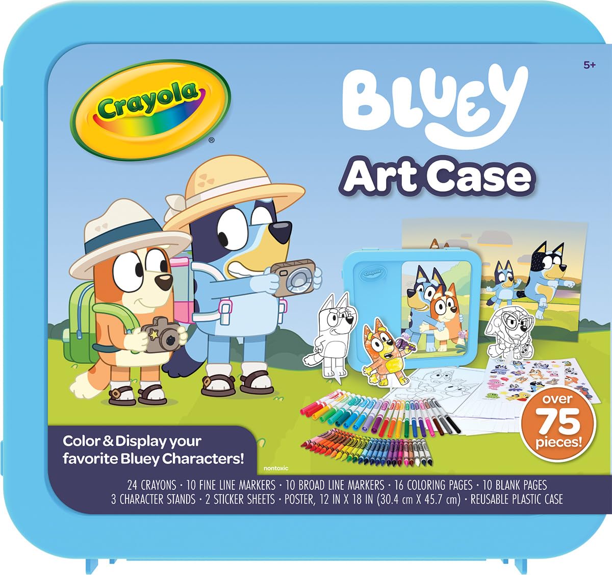 Crayola Bluey Create & Color Art Case (75+pcs), Bluey Coloring Pages & Stickers, Holiday for Girls & Boys, Art Kit for Kids, Age