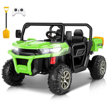Hikole 24V Ride on Dump Truck with Electric Dump Bed, 2 Seater Kids UTV Electric Car w/2.4G Remote Control, Music, 3 Speed, LED 