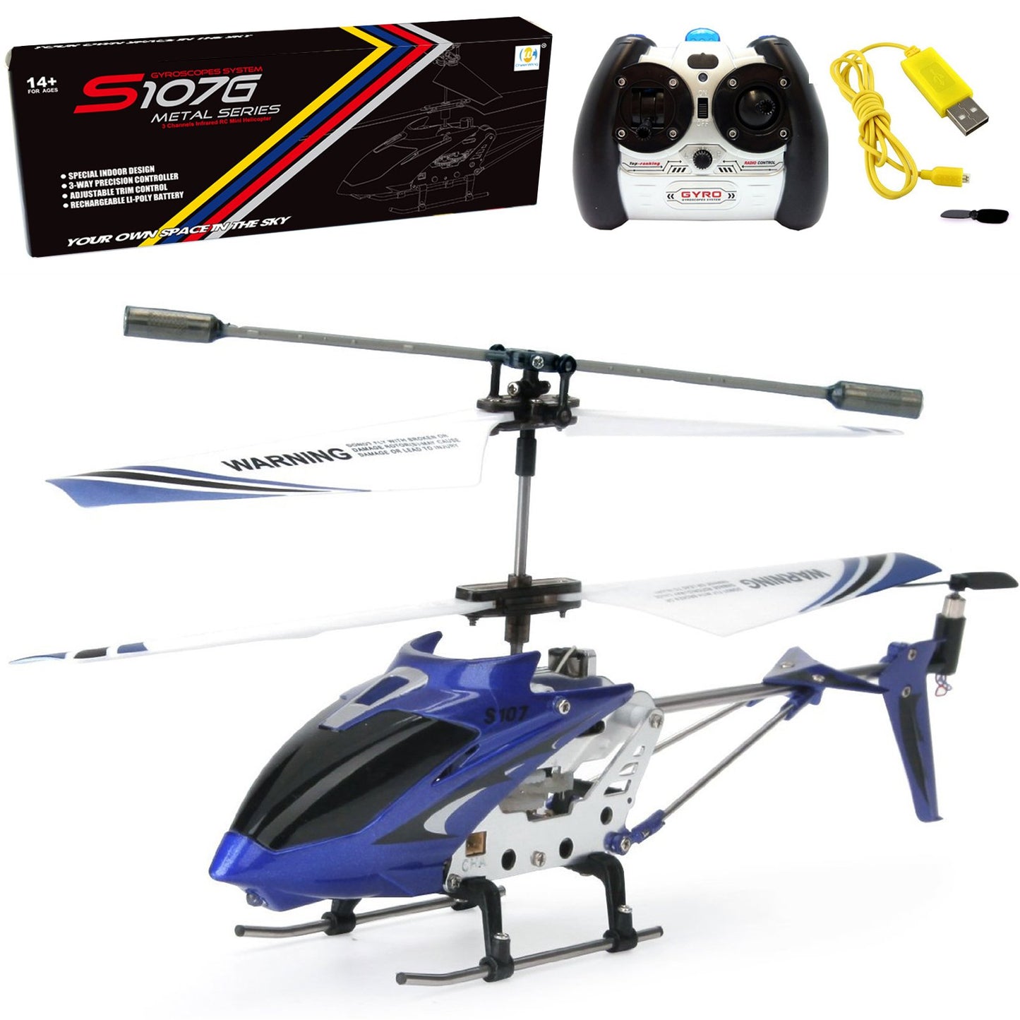 Cheerwing S107/S107G Phantom 3Ch 3.5 Channel Mini Rc Helicopter With Gyro Blue