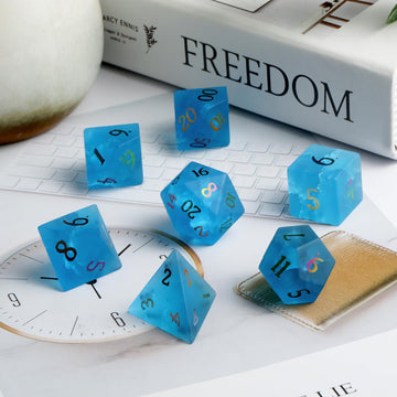 Dnd Dice Cracked Frosted Glass 7 Piece Blue Zircon Dice With Great Gift Case For Dnd Dungeons And Dragon Tabletop Game (Blue Gla