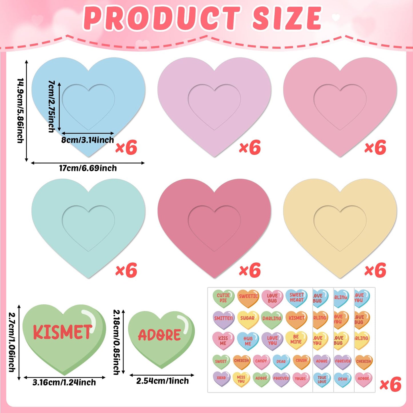 Lonfliness 36 Set Valentines Day Craft Kits Conversation Heart DIY Picture Frame Craft Valentines Photo Frame Heart Sticker Art