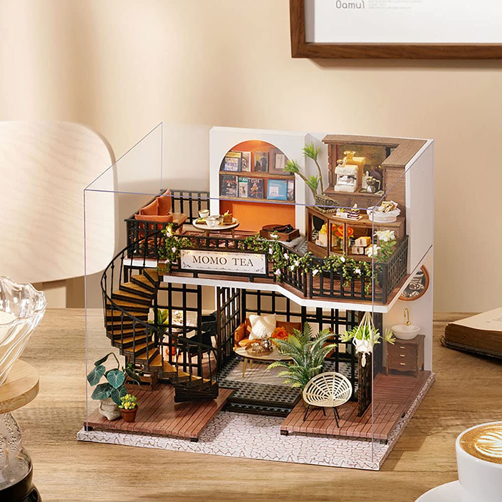 Cutebee Dollhouse Miniature With Furniture, Diy Wooden Dollhouse Kit Plus Dust Proof, Creative Room Idea(Forest Tea Shop)