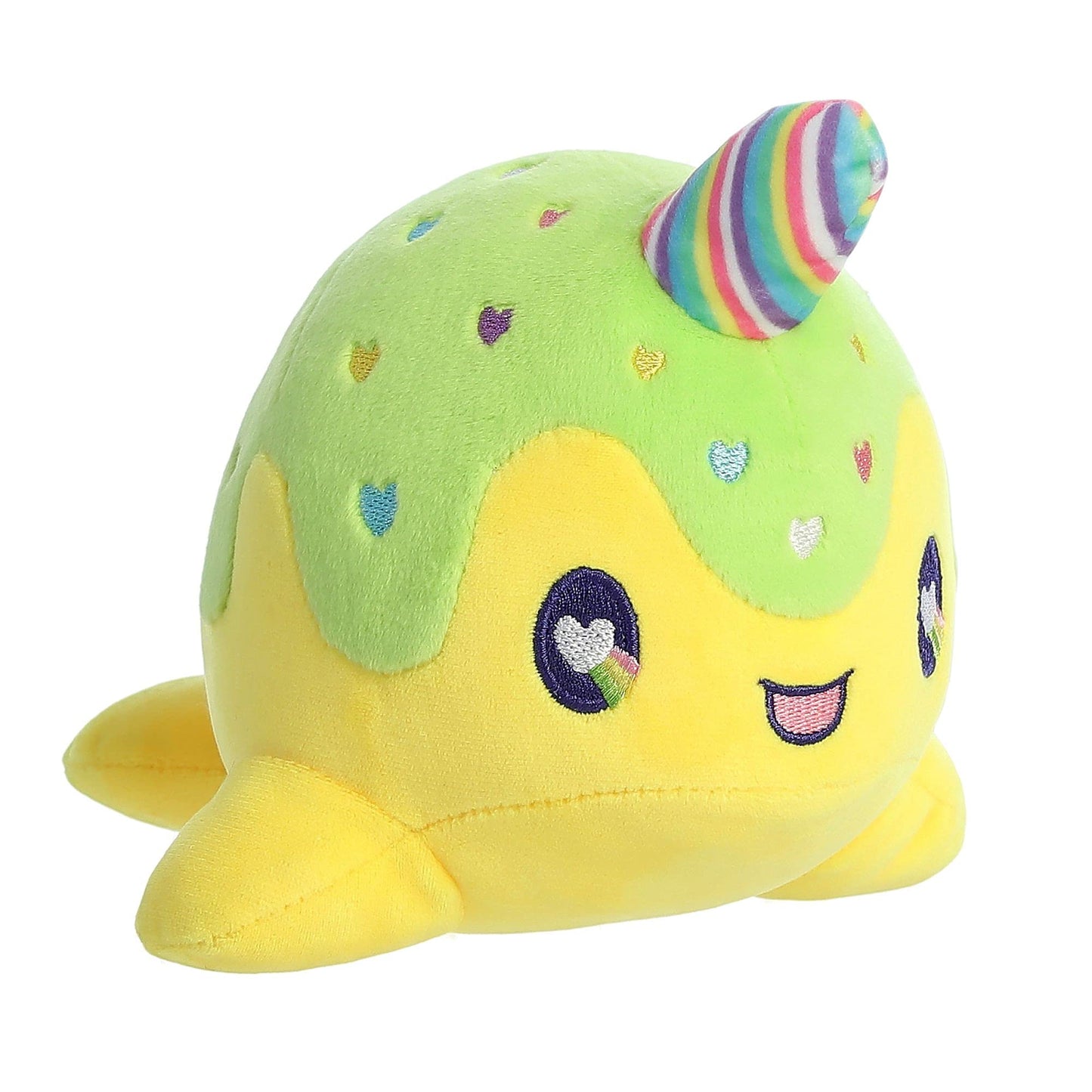 Aurora Enchanting Tasty Peach Neon Lollipop Nomwhal Stuffed Animal - Bright & Colorful Design - Showpiece Plush - Yellow 7 Inche