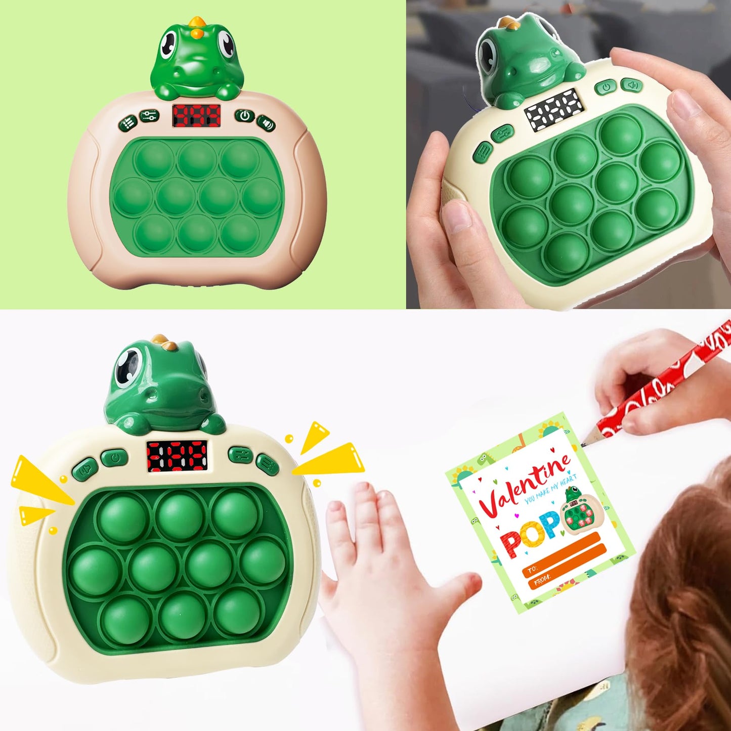 Valentines Dinosaur Quick Push Bubble Game,Pop Fidget Light Up Puzzle Game Sensory Toys,Valentine Day Gifts Exchange For Boys Gi