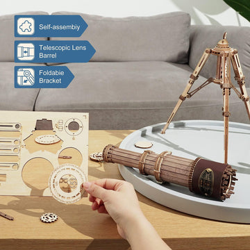 ROKR 3D Wooden Puzzles - DIY Model Building Kits for Adults & Kids, Brown Wooden Monocular Telescope Science Gift