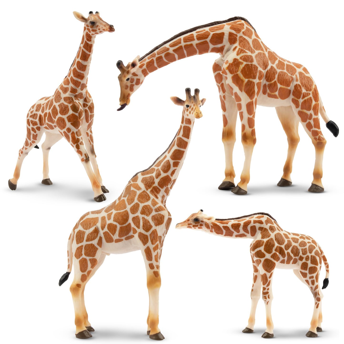 EYSCOTA Giraffe Toy Figurines Set  4 PCS Plastic Giraffe Figures and Calf  Realistic Wild Animals Giraffe Cake Topper Easter Birthday Gifts Jungle Animals Decor for Kids