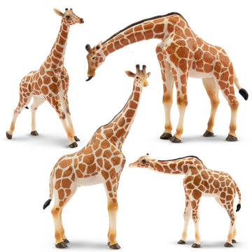 EYSCOTA Giraffe Toy Figurines Set  4 PCS Plastic Giraffe Figures and Calf  Realistic Wild Animals Giraffe Cake Topper Easter Birthday Gifts Jungle Animals Decor for Kids