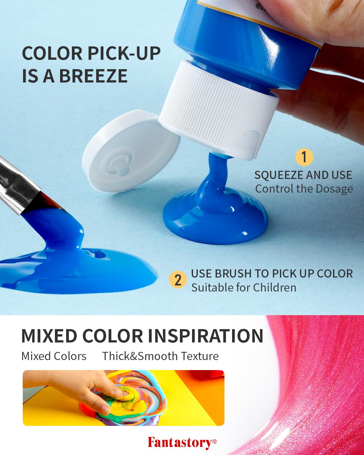 Fantastory Tempera Paint For Kids 32 Colors (2 Oz Each) Washable Tempera Paint, Kids Poster Paint Sponge Painting, Non-Toxic Kid