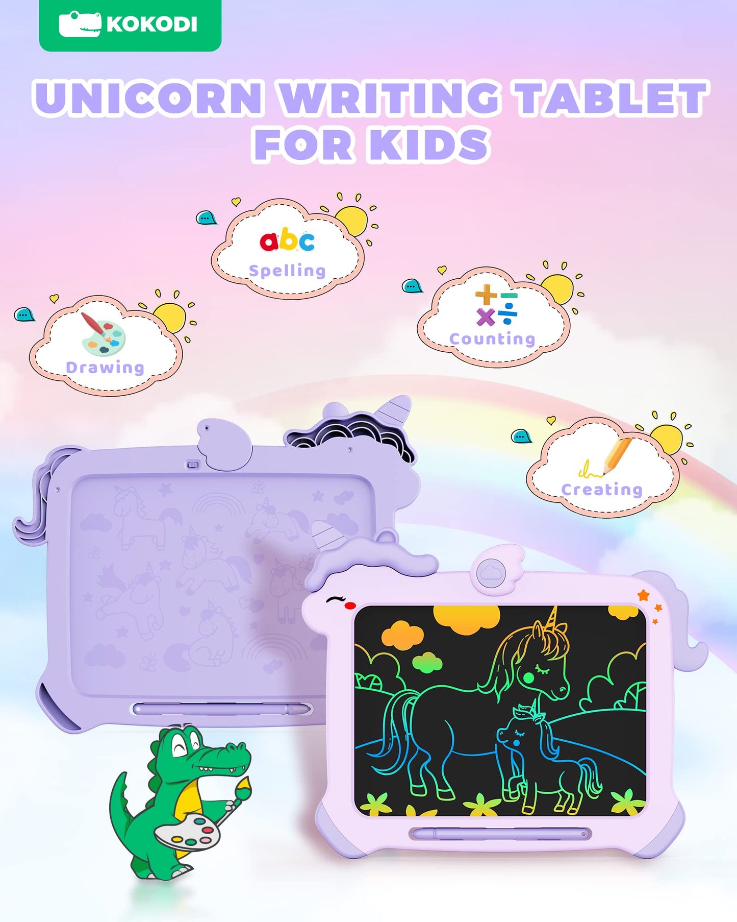 KOKODI LCD Writing Tablet for 3 4 5 6 7 8 Years Old Kids, Colorful Doodle Board, Writing Drawing Tablet, Educational Learning To