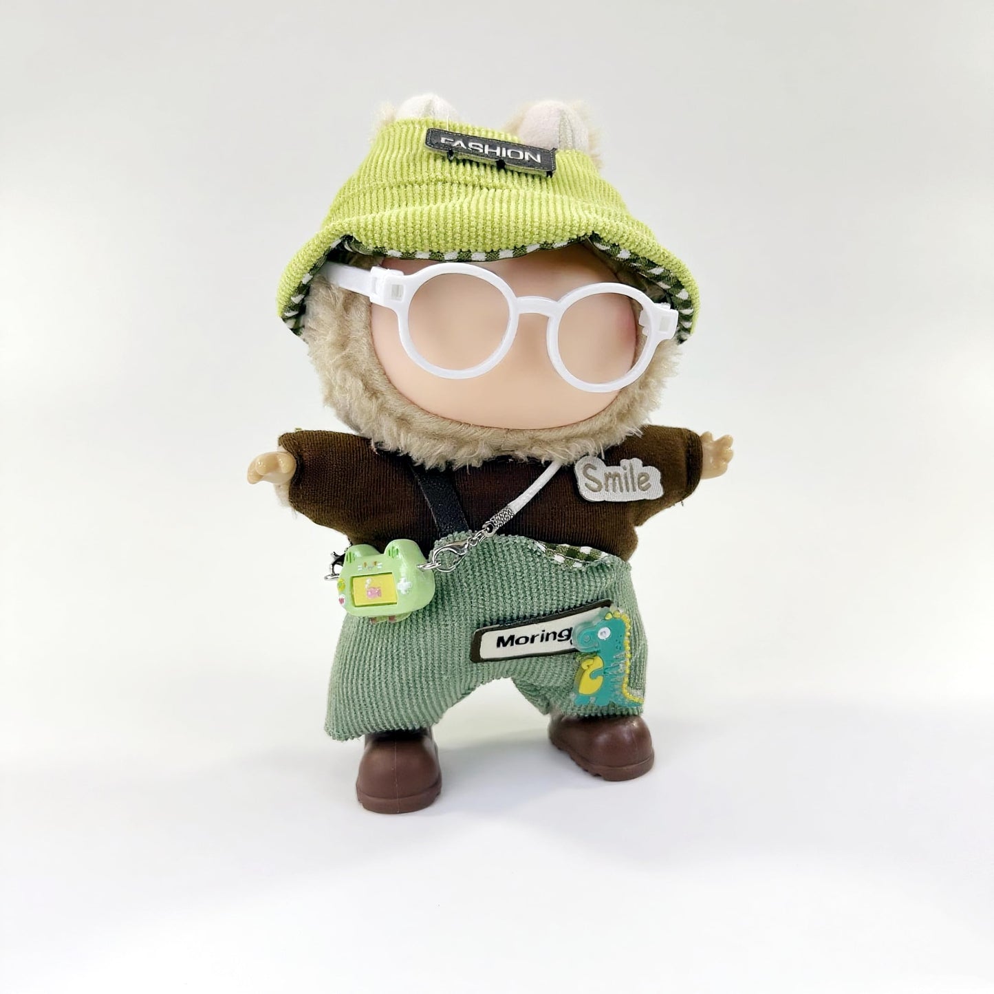 Stylish Adorable 17cm Dolls Clothes  6PCS Doll Outfits Dress-Up with Hat + Top + Pants + Glasses + Shoes + Pendant Accessories (No Dolls)