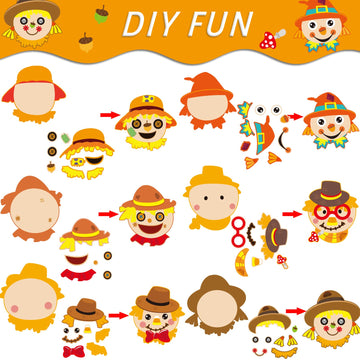 Chiazllta 30 Pcs Fall Thanksgiving Craft Kits Diy Scarecrow Craft For Kindergarten Kids, Fall Autumn Art Craft Make Your Own Sca