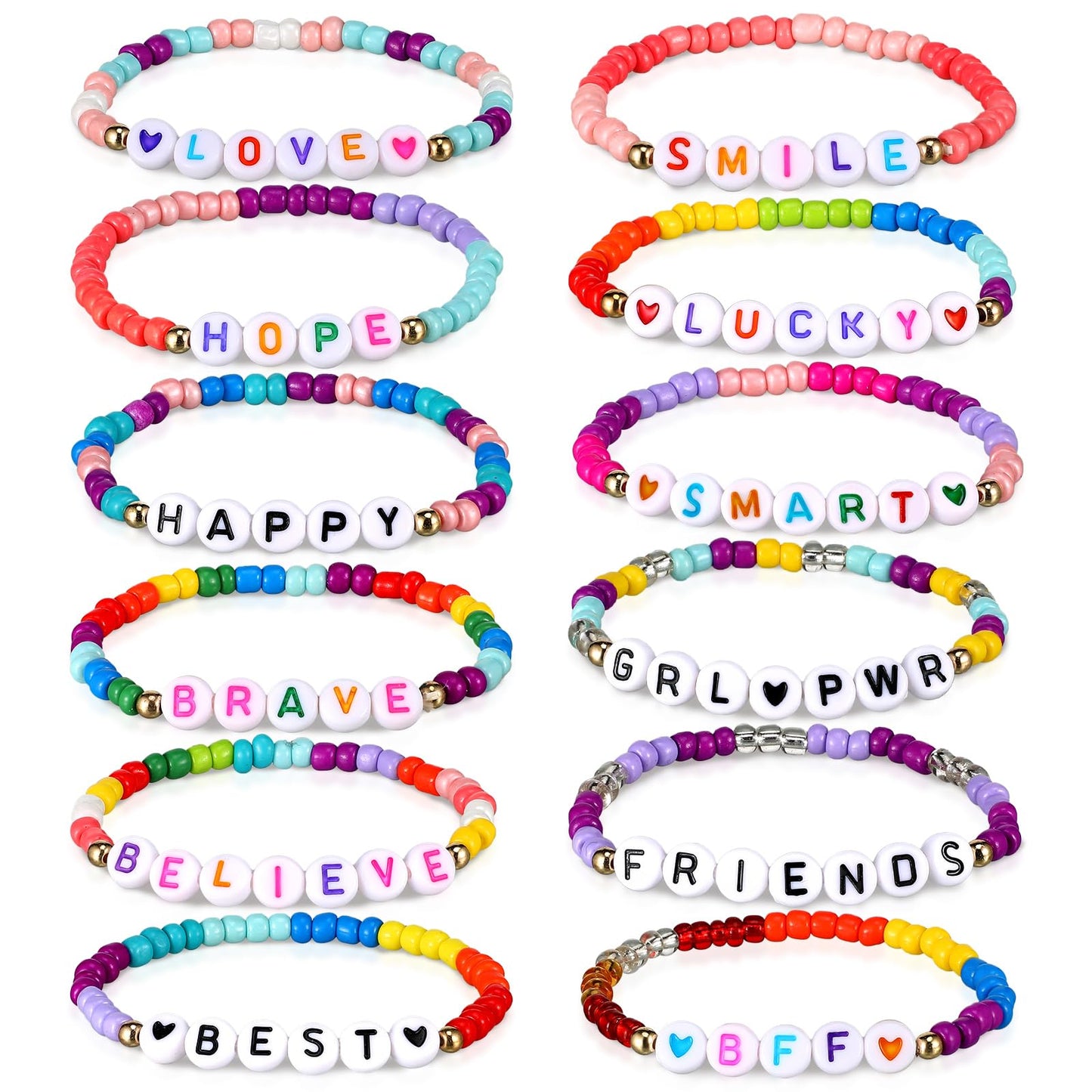 Bonuci 12 Pcs Kids Motivational Friendship Bracelets Letter Beads Bracelets for Girls Toddler Bracelets Gifts Bulk for Girls Kid