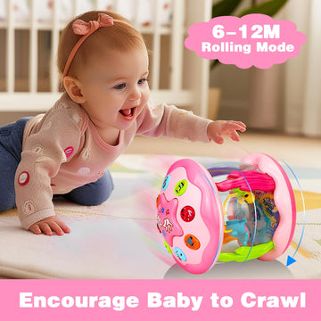 Hapyland Baby Toys 6-12 Months Girl Gifts: Babies Ocean Rotating Light Up Musical Toys For Toddlers 1 2 Year Old Crawling Learning Infant Toys 6 7 8 9 10 11 12 Months Old Baby Girl Gift (Pink)