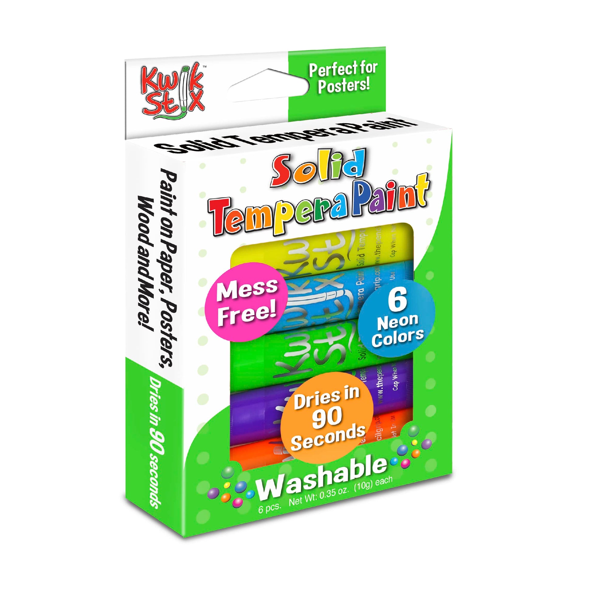 The Pencil Grip Kwik Stix NEON Solid Tempera Paint, Super Quick Drying, 6 Pack (TPG-610),Pink,Yellow,Blue,Green,Purple,Orange