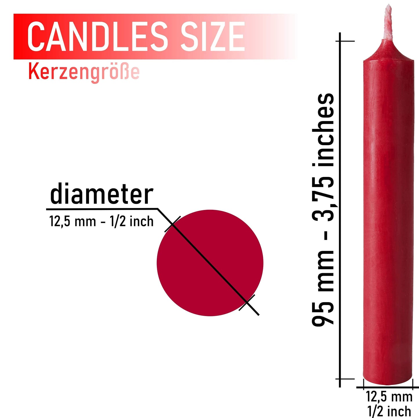 BRUBAKER Tree Candles - Pack of 20 - Dark Red - 3 x  Inches (9.5 x 1.27cm) - Made in Europe - Pyramids, Carousels & Chimes