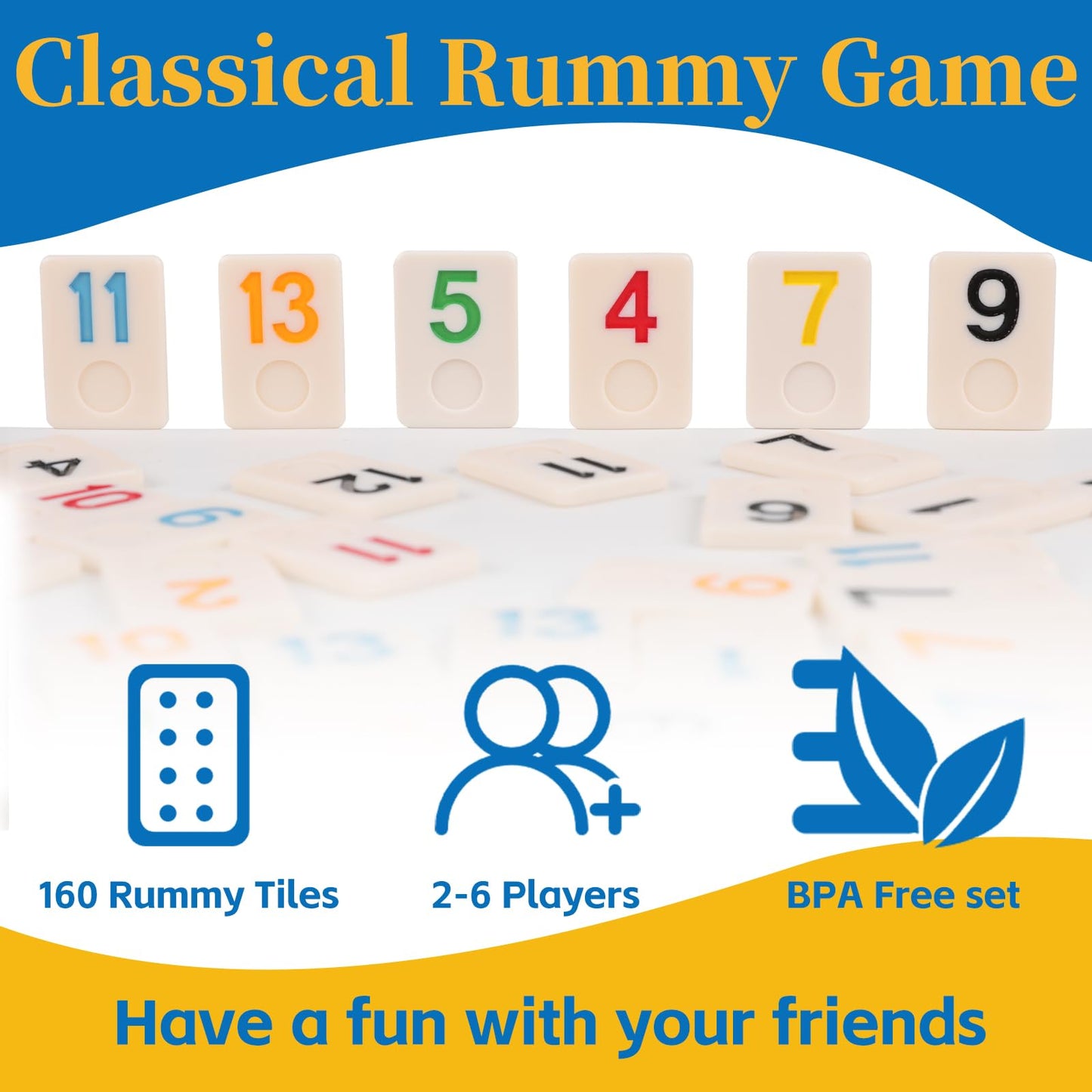 Doreimi Premium Rummy Cube Game Set - 6 Colors, 162 Tiles, Wooden Holders, Large Travel Board Game for Ages 8+, Gift for Family