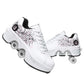 Double-Row Deform Wheel Automatic Walking Shoes Invisible Deformation Roller Skate 2 in 1 Removable Pulley Skates Skating Parkour (White Black Powder  US 10.5)