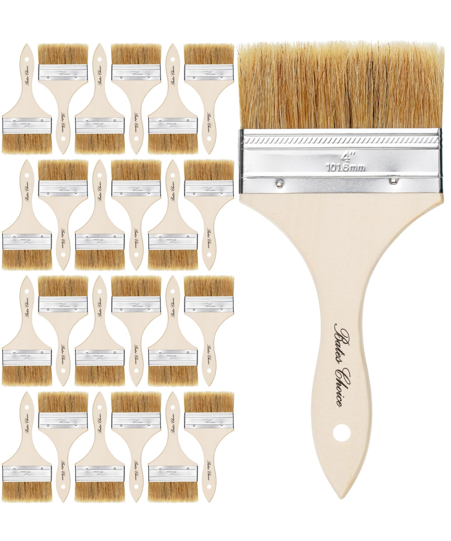 Bates- Chip Brushes, 4 Inch, 24 Pack, 4 Inch Paint Brushes with Ergonomic Wooden Handle, Natural Bristle