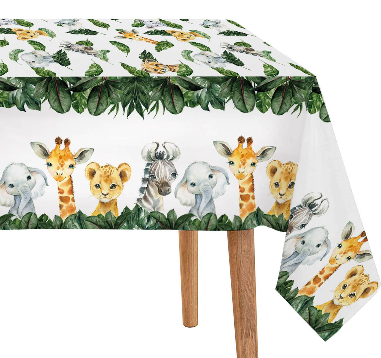 Yuzioey 3 Pack Jungle Safari Tablecloths Wild Animals Table Cover, Safari Baby Shower Decorations, 108' X 54' Wild One Birthday Party Supplies