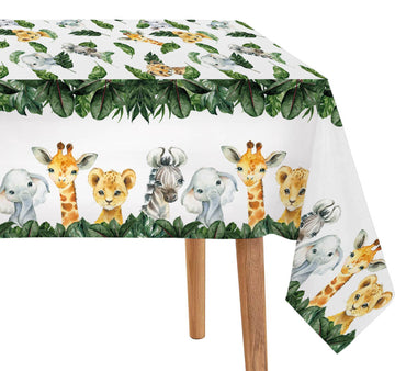 Yuzioey 3 Pack Jungle Safari Tablecloths Wild Animals Table Cover, Safari Baby Shower Decorations, 108' X 54' Wild One Birthday Party Supplies