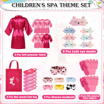 Shihanee 30 Pcs Spa Party Supplies For Girls, 6 Satin Robe 6 Kids Slippers Sleepover Birthday Spa Party Favors (1 Rose Red, 5 Pi