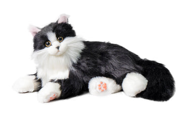 Chongker Interactive Cat Plush Toy - Weighted Stuffed Animal with Voice Response, Realistic Heartbeat & Purring, Black Color