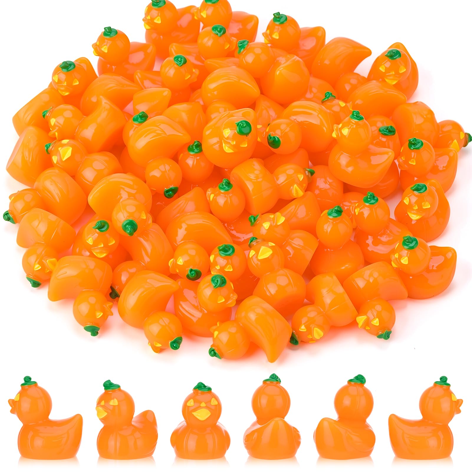 GGSTDDUP 60pcs Halloween Mini Resin Ducks  Tiny Pumpkin Duck Figures  Miniature Animals Figurines Bulk for Dollhouse Prank Halloween Birthday Party DIY Decoration Craft