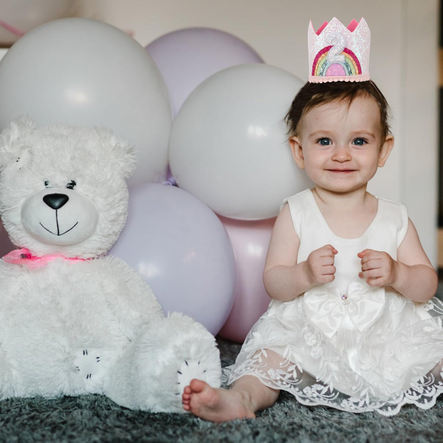 Atoden 2nd Birthday Crown Princess Tiara, Rainbow Hat Headband - Birthday Gift Decorations and Accessories for Two Year Old Girl