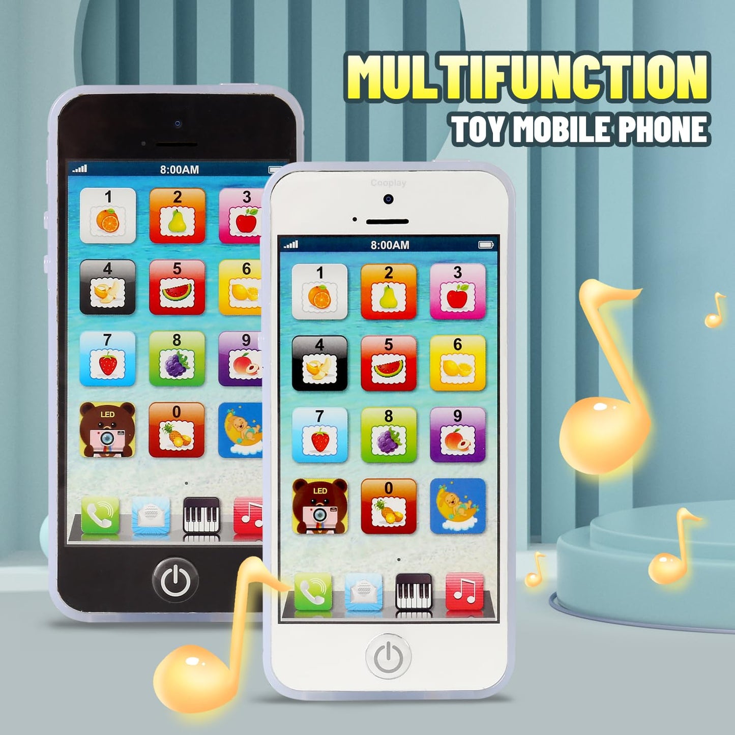 Cooplay Baby IQ Phone Toy Play Music Phone Shape Early Electronic Mobile Songs Learning Smartphone Toddler Education Lights for