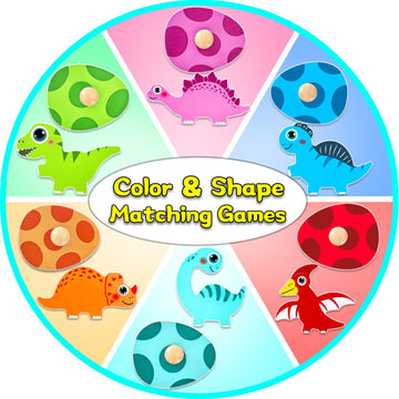 Sierliky Wooden Peg Puzzle For Toddlers,Montessori Toys For Kids,Wooden Learning Color Sorting Shape Puzzles For Boys Girls, Dinosaur Match Eggs Developmental Sensory Matching Games