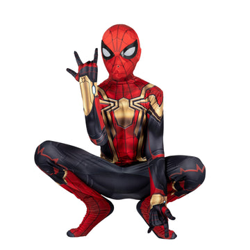 Marvel Integrated Spider-Man Official Youth Deluxe Zentai Costume - Stretch Spandex With Hidden Zippers And Wrist Slits (S) Multi