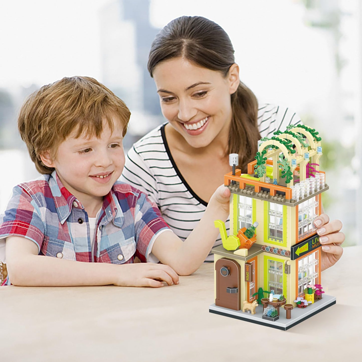 Xiu Music Cafe Building Kits Toys, (1050Pcs) Music Cofe House Mini Building Block Sets For Adults, Small Shop House Playsets,Cre