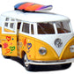 Set of 4 Vehicles: 5'' 1962 VW Classic Van Flowers with Surfboard (Red, Green, Maroon and Yellow)