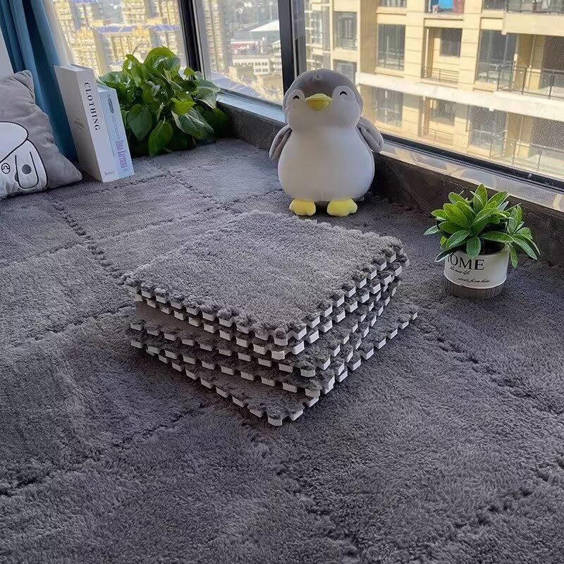 20pcs Plush Puzzle Foam Floor Mat, 11.8x11.8in Soft Anti-Slip Puzzle Area Rug Playmat for Room,Grey