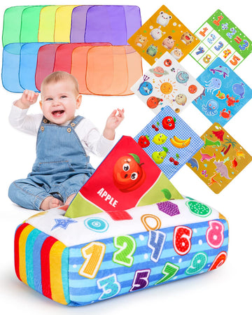 DINORUN Baby Toys 6 to 12 Months - Montessori Toys for Babies 6-12 Months - Infant Newborn Toddlers Sensory Toys Magic Baby Tissue Box Educational High Contrast Toy Development STEM Toy - Baby Gift
