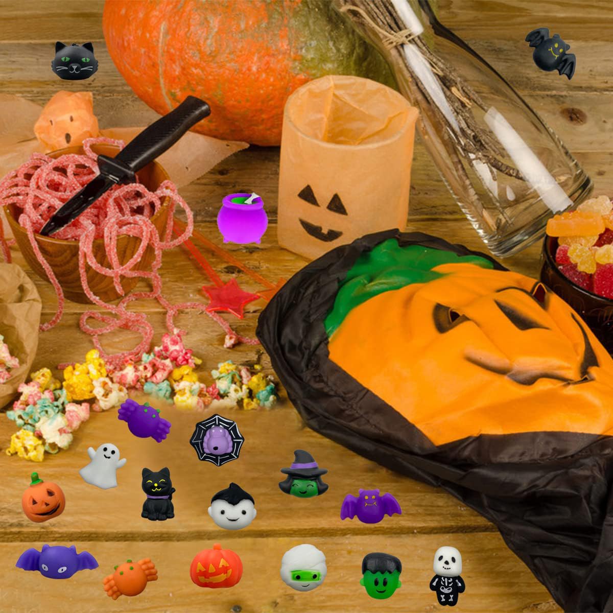 24 Pcs Halloween Mochi Squishy Toys With Gift Box Mini Kawaii Mochi Squeeze Toy Stress Reliever Anxiety Packs For Kids Party Favors Halloween Miniatures Halloween Treat Bags Gifts