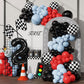 Eostankr Race Car Birthday Balloons - 40" Black Number 2 Mylar Balloon, 7 Pcs, Race Car Theme Party Decor