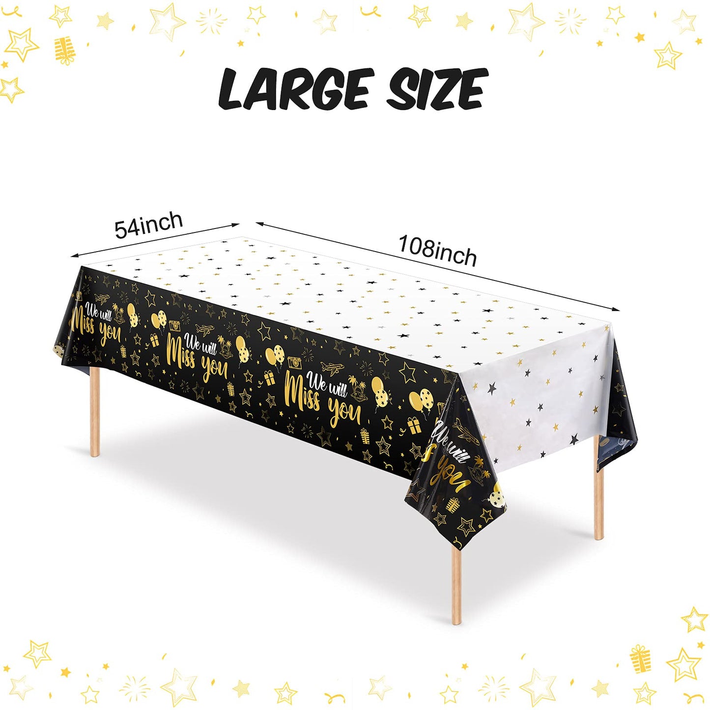 Tatuo 3 Pieces We Will Miss You Tablecloth Going Away Party Decorations Retirement Themed Table Cover Stars Disposable Plastic T