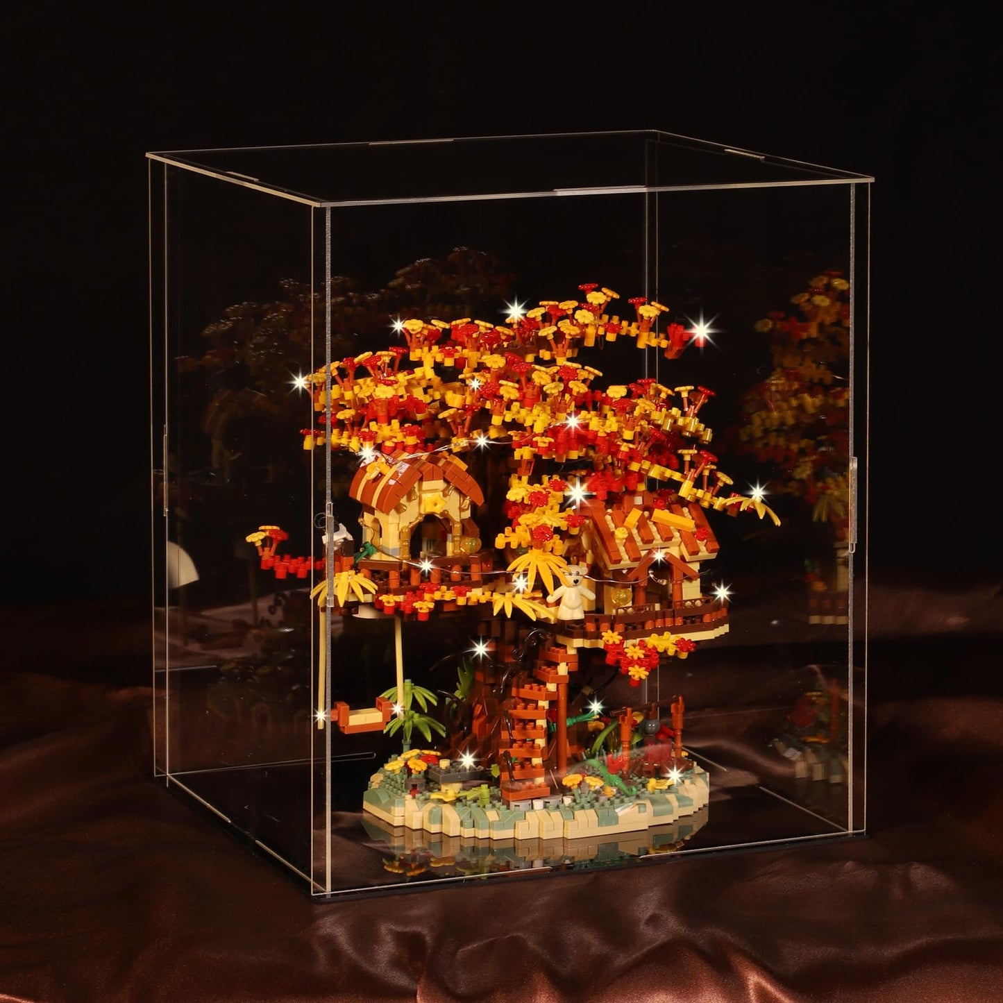 Hjplpxh Cherry Blossom Bonsai Tree House Building Blocks Set With Acrylic Display Box, Plants Flowers Treehouse Architecture Mic