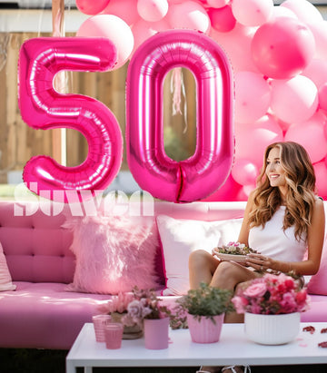 Suwen 40 Inch Large Hot Pink 50 Balloon Numbers Big Foil Helium Number Balloons 0-9 Jumbo Happy 50Th Mylar Birthday Party Decora