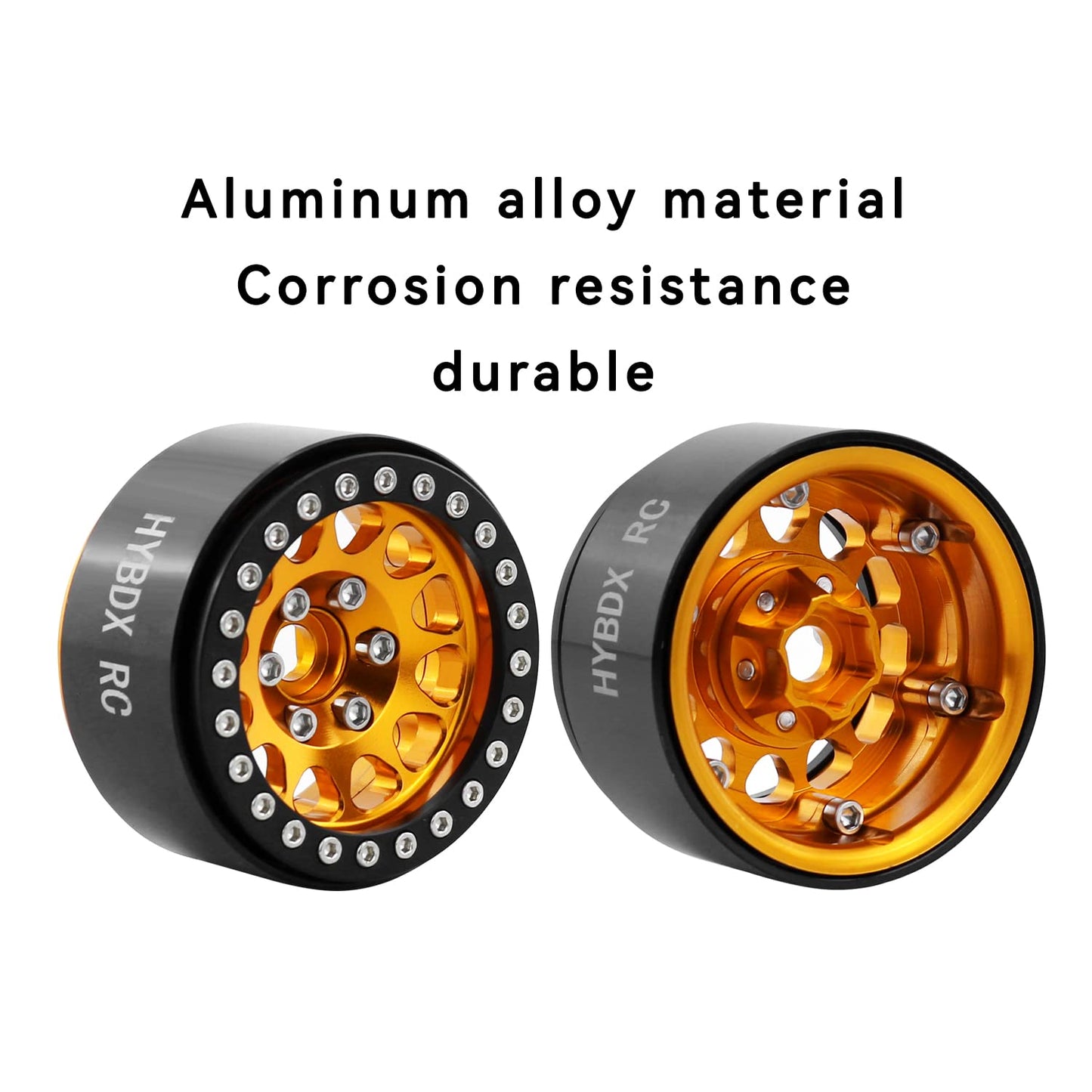 Hybdx Rc 1.9 Inch Aluminum Alloy Beadlock Wheel Rim Hub 4Pcs Suit For 1:10 Rc Crawler Axial Scx10 Scx10 Ii Trx4 Rc4Wd D90. (Gold