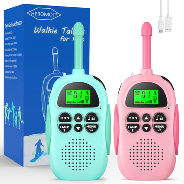 Hpromot Rechargeable Walkie Talkies For Kids 2 Pack Kids Walkie Talkies, Long Range 22 Channels 2 Way Radio Kids Birthday Toy Gi