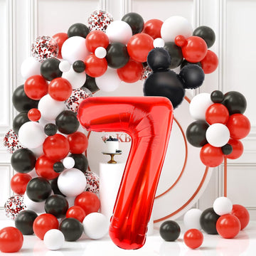 Lebery Mouse Number 7 Balloon 40 Inch Red Number 7 Balloon Mini Mouse Head Balloon For 7Th Birthday Party, Black Red Large Number 7 Foil Balloon For Baby Shower Anniversary Supplies Decorations